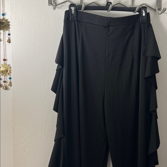 Black Ruffle Wide-Leg Pants - Picture 3 of 3